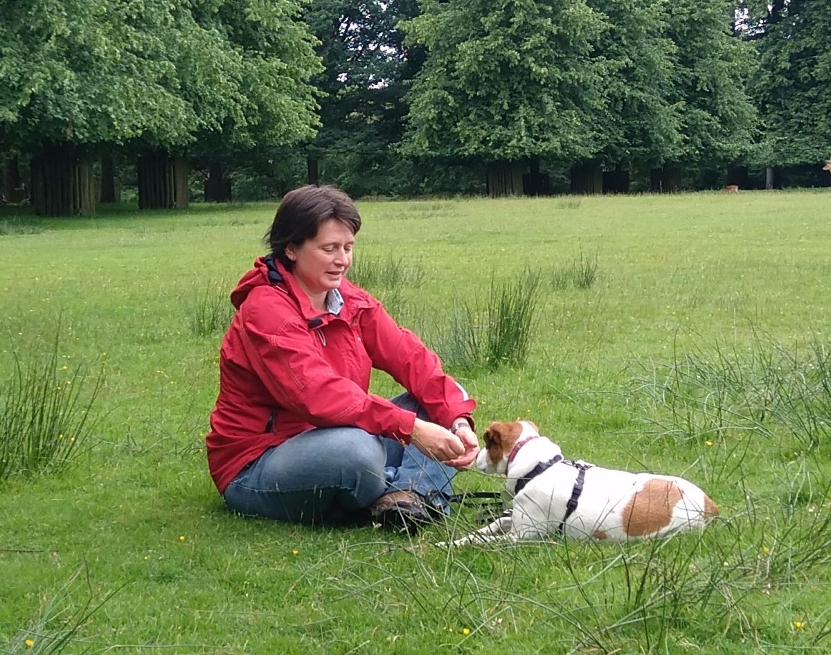 Zsuzsa with Daisy in the park